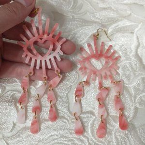 Peach Marble Acrylic Dangling Earrings